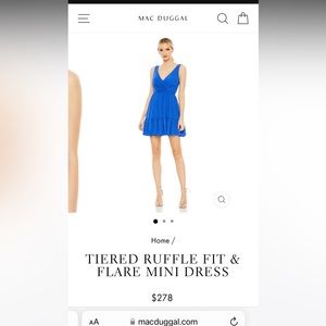 Tiered ruffled fit & flare mini dress by Mac Duggal in royal blue color. NWT.